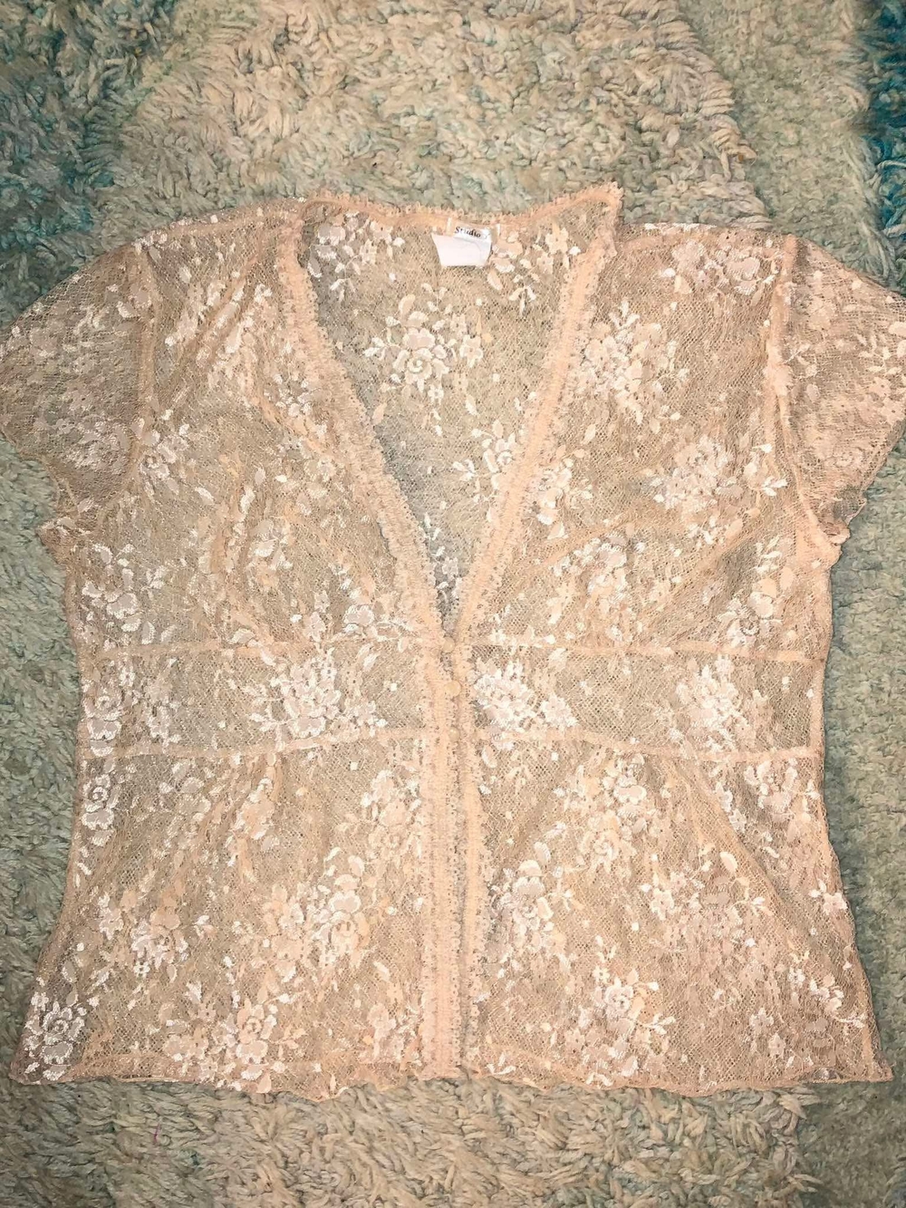 Studio Y Cream Lace Overlay Top